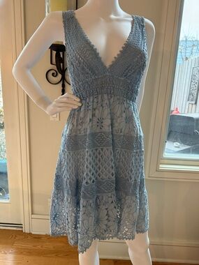 Temptation Positano Light Blue Crochet Lace V-Neck Sundress